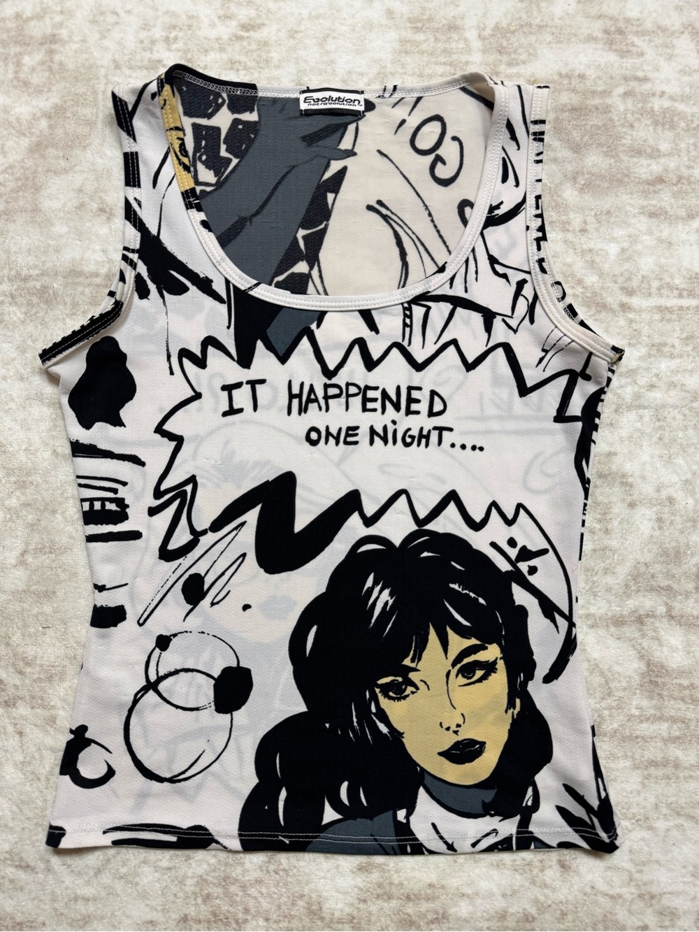 Vintage Y2K Comic Print Stretch Tank Top Women's M Goth Grunge Anime USA